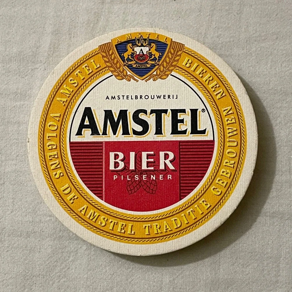 Amstel Bier Pilsener Round Cardboard Beer Coasters Set of 6 Dutch Barware